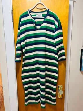 THE GREAT. Green, Navy & Cream Striped Polo / Rugby Style Tee Dress